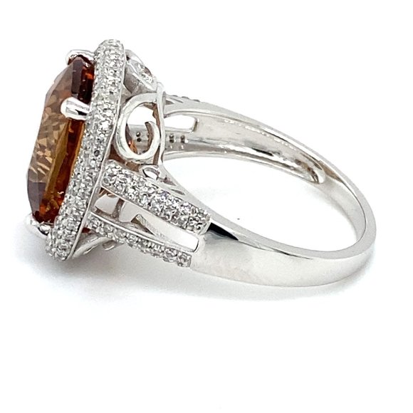 Certified Imperial Topaz 9.55ct Diamonds Plat Ring - Picture 5 of 7